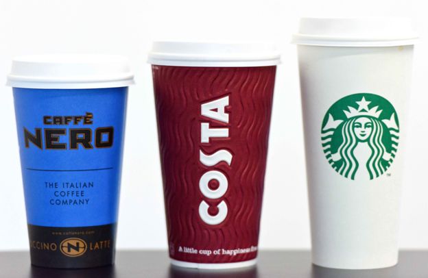 Caffe Nero, Costa and Starbucks recyclable coffee cups