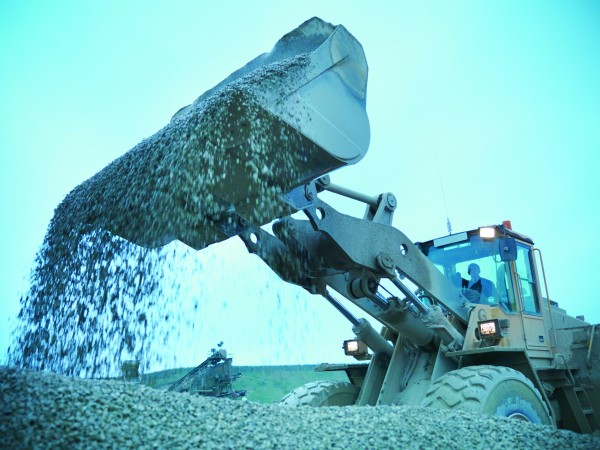 A digger shoveling.