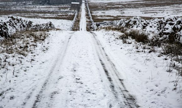 A snowy road.