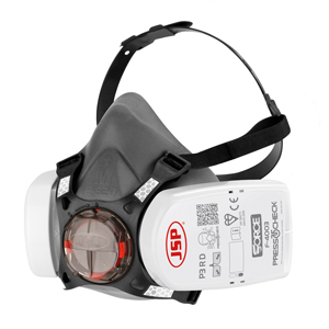 A black and white Press to Check Respiratory mask