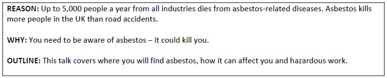 Asbestos Toolbox Talk text box