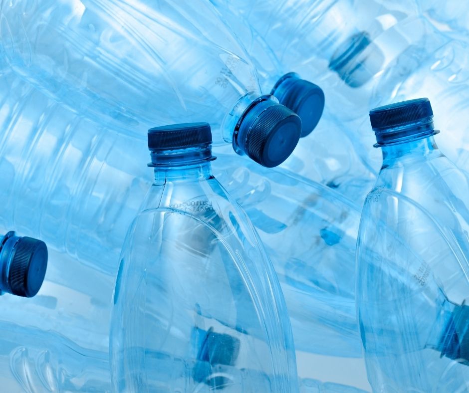 Close up of plastic clear bottles