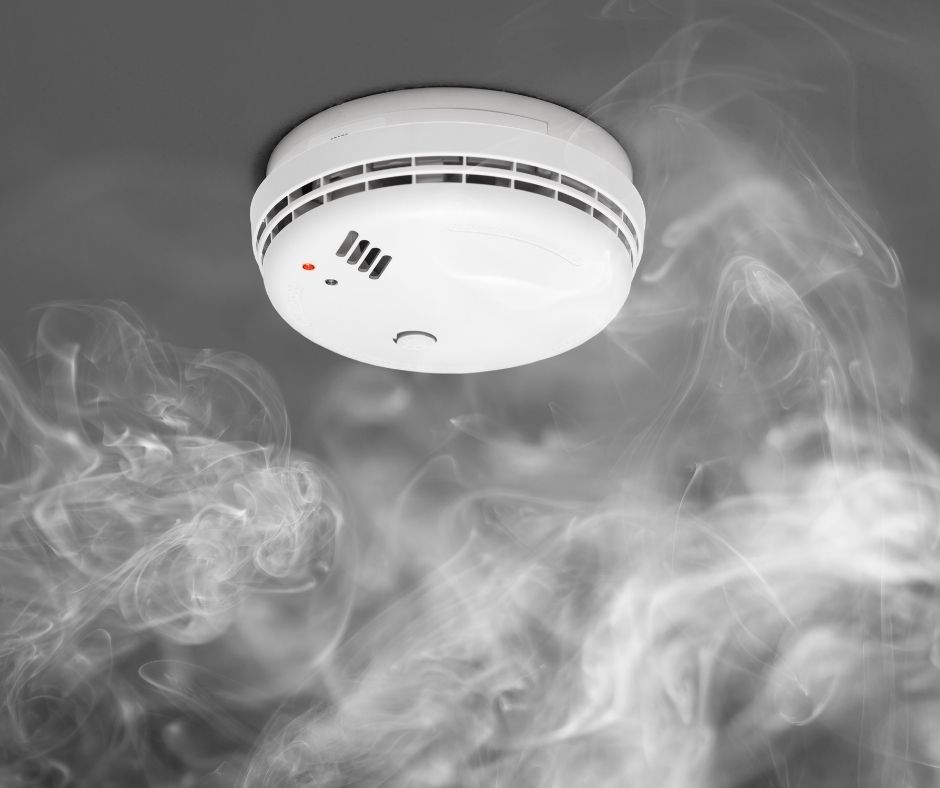 Close up of white smoke detector