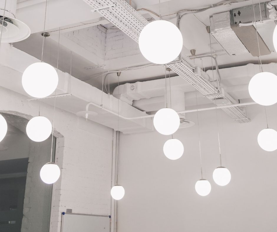 Round lights hanging from ceiling